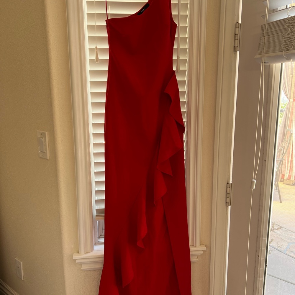 Likely Vibrant Red One-Shoulder Gown